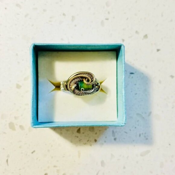 Etsy Custom Green Tourmaline Wire Wrap Ring in Gold and Silver - Picture 2 of 2